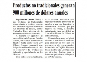 Productos no tradicionales generan 900 millones de dólares anuales (Fuente: Nuevo Norte)