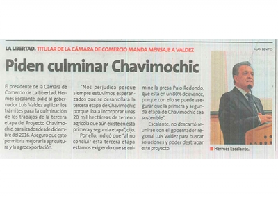 Piden culminar Chavimochic (Fuente: Perú 21)