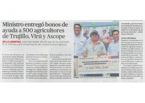 Ministro entregó bonos de ayuda a 500 agricultores de Trujillo, Virú y Ascope (Fuente: La República)